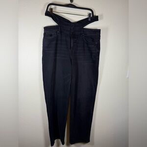 American Eagle Super High Rise Baggy Straight 12 Long Double Waist Band Black